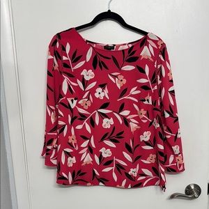 Talbots Red Boxy Blouse with V-Neck and 3/4 Sleeves